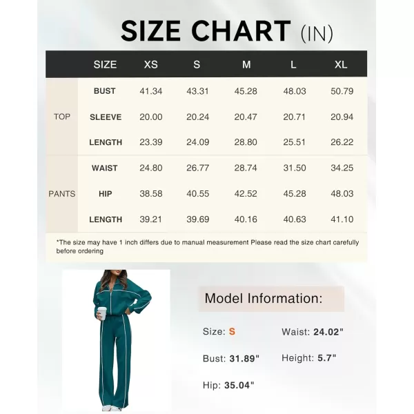 BTFBM Womens Two Piece Tracksuit Fall 2024 Long Sleeve Zip Up Sweatshirt Long Pants Outfits Jogger Sweatsuit SetsSolid Blue Green