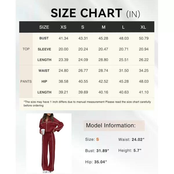 BTFBM Womens Two Piece Tracksuit Fall 2024 Long Sleeve Zip Up Sweatshirt Long Pants Outfits Jogger Sweatsuit SetsSolid Brick Red