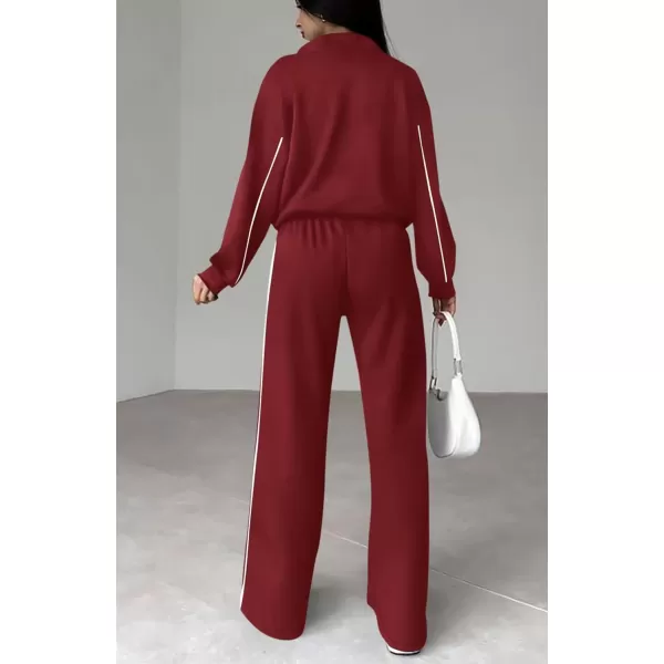 BTFBM Womens Two Piece Tracksuit Fall 2024 Long Sleeve Zip Up Sweatshirt Long Pants Outfits Jogger Sweatsuit SetsSolid Brick Red
