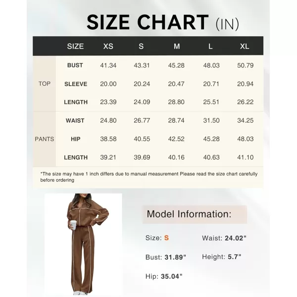 BTFBM Womens Two Piece Tracksuit Fall 2024 Long Sleeve Zip Up Sweatshirt Long Pants Outfits Jogger Sweatsuit SetsSolid Brown