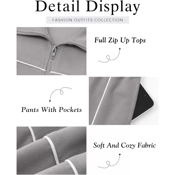 BTFBM Womens Two Piece Tracksuit Fall 2024 Long Sleeve Zip Up Sweatshirt Long Pants Outfits Jogger Sweatsuit SetsSolid Grey