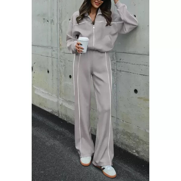 BTFBM Womens Two Piece Tracksuit Fall 2024 Long Sleeve Zip Up Sweatshirt Long Pants Outfits Jogger Sweatsuit SetsSolid Grey