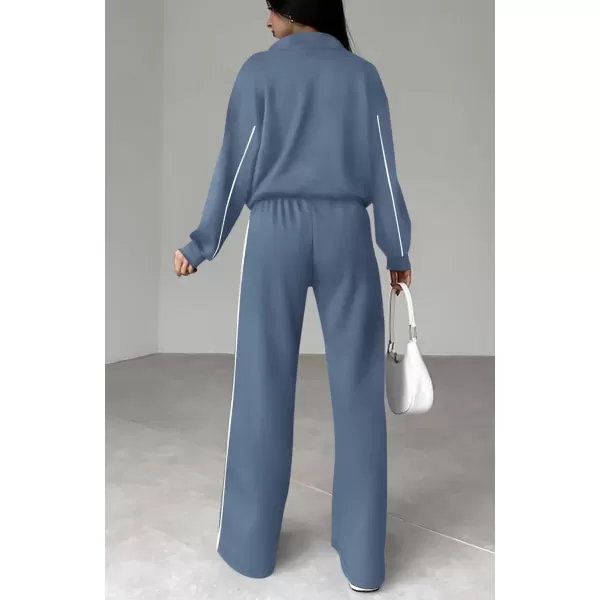 BTFBM Womens Two Piece Tracksuit Fall 2024 Long Sleeve Zip Up Sweatshirt Long Pants Outfits Jogger Sweatsuit SetsSolid Grey Blue