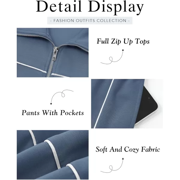 BTFBM Womens Two Piece Tracksuit Fall 2024 Long Sleeve Zip Up Sweatshirt Long Pants Outfits Jogger Sweatsuit SetsSolid Grey Blue
