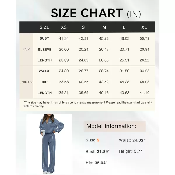 BTFBM Womens Two Piece Tracksuit Fall 2024 Long Sleeve Zip Up Sweatshirt Long Pants Outfits Jogger Sweatsuit SetsSolid Grey Blue