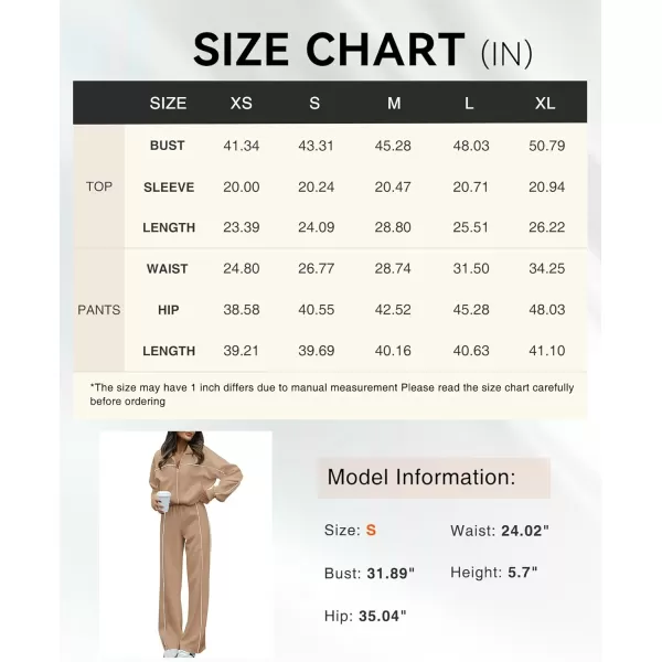 BTFBM Womens Two Piece Tracksuit Fall 2024 Long Sleeve Zip Up Sweatshirt Long Pants Outfits Jogger Sweatsuit SetsSolid Khakki