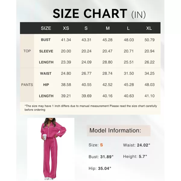 BTFBM Womens Two Piece Tracksuit Fall 2024 Long Sleeve Zip Up Sweatshirt Long Pants Outfits Jogger Sweatsuit SetsSolid Rose Red