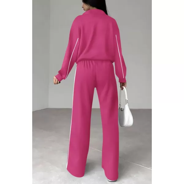 BTFBM Womens Two Piece Tracksuit Fall 2024 Long Sleeve Zip Up Sweatshirt Long Pants Outfits Jogger Sweatsuit SetsSolid Rose Red