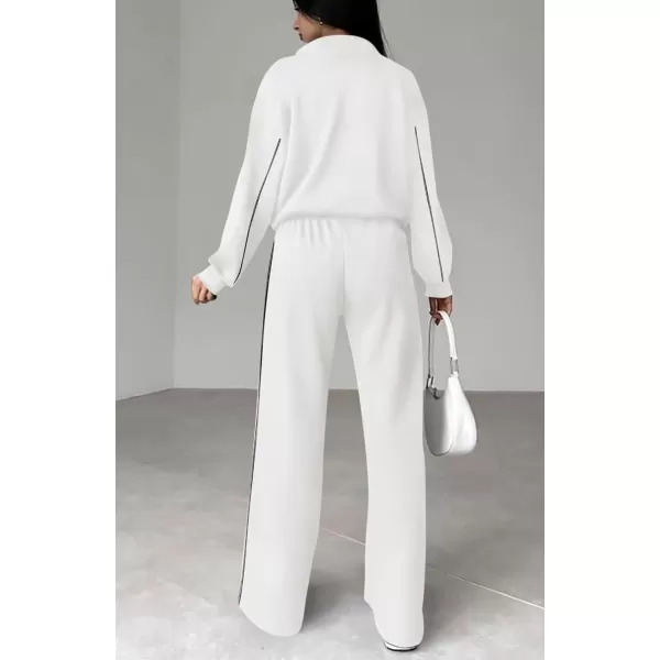 BTFBM Womens Two Piece Tracksuit Fall 2024 Long Sleeve Zip Up Sweatshirt Long Pants Outfits Jogger Sweatsuit SetsSolid White