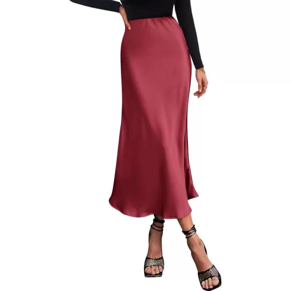 BTFBM 2024 Women Long Satin Summer Fall Skirt Silk Elegant High Waist Cocktail Party Wedding Flared ALine Midi SkirtsSolid Bean Paste Pink