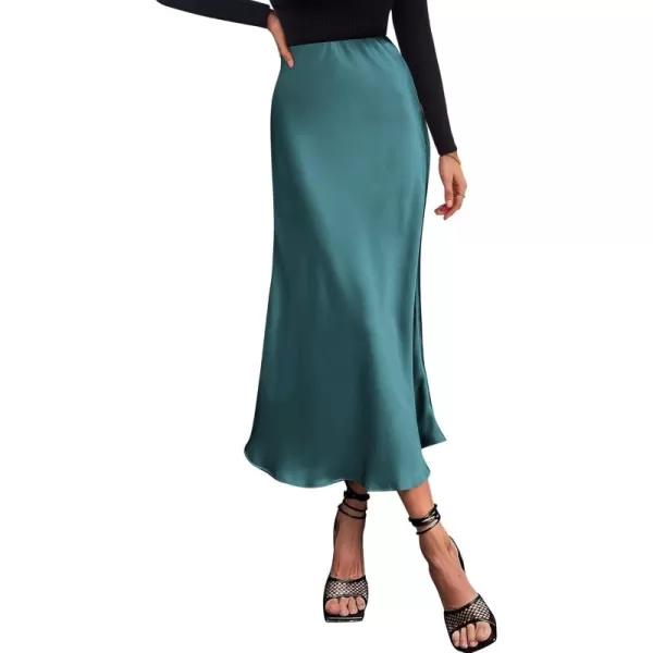 BTFBM 2024 Women Long Satin Summer Fall Skirt Silk Elegant High Waist Cocktail Party Wedding Flared ALine Midi SkirtsSolid Lake Blue