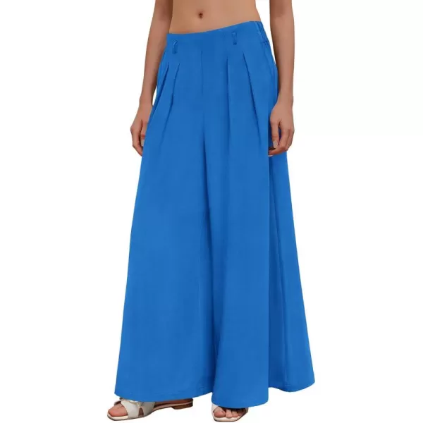 BTFBM Womens Elegant Flowy Dress Pants Front Pleated High Waisted Casual Wide Leg Loose Palazzo Trousers with PocketsBlue