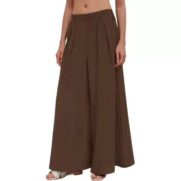 BTFBM Womens Elegant Flowy Dress Pants Front Pleated High Waisted Casual Wide Leg Loose Palazzo Trousers with PocketsCoffee