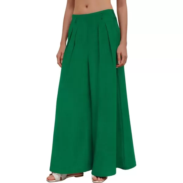 BTFBM Womens Elegant Flowy Dress Pants Front Pleated High Waisted Casual Wide Leg Loose Palazzo Trousers with PocketsGreen