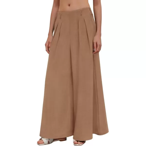 BTFBM Womens Elegant Flowy Dress Pants Front Pleated High Waisted Casual Wide Leg Loose Palazzo Trousers with PocketsKhaki