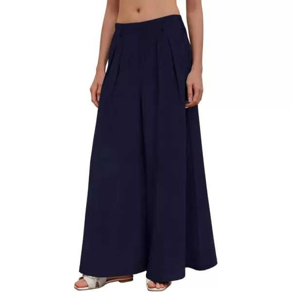 BTFBM Womens Elegant Flowy Dress Pants Front Pleated High Waisted Casual Wide Leg Loose Palazzo Trousers with PocketsNavy