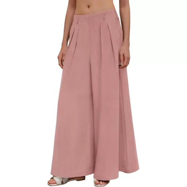 BTFBM Womens Elegant Flowy Dress Pants Front Pleated High Waisted Casual Wide Leg Loose Palazzo Trousers with PocketsPink