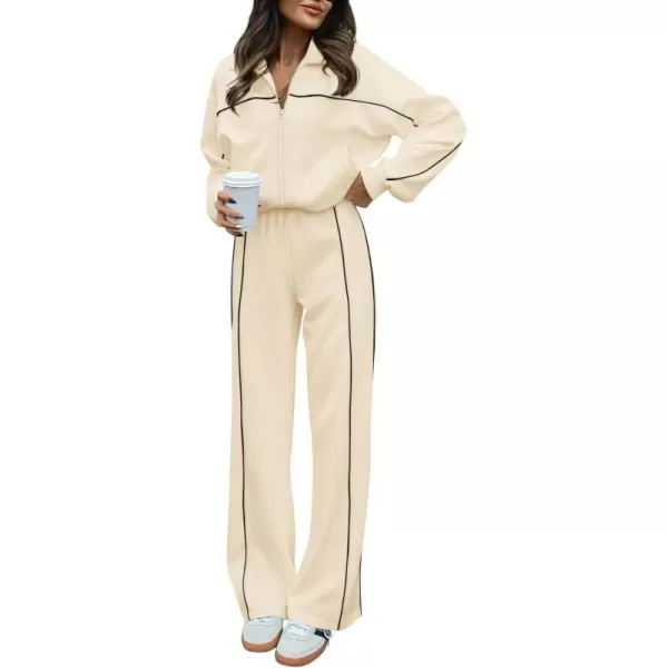 BTFBM Womens Two Piece Tracksuit Fall 2024 Long Sleeve Zip Up Sweatshirt Long Pants Outfits Jogger Sweatsuit SetsSolid Apricot