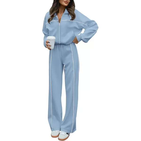 BTFBM Womens Two Piece Tracksuit Fall 2024 Long Sleeve Zip Up Sweatshirt Long Pants Outfits Jogger Sweatsuit SetsSolid Blue