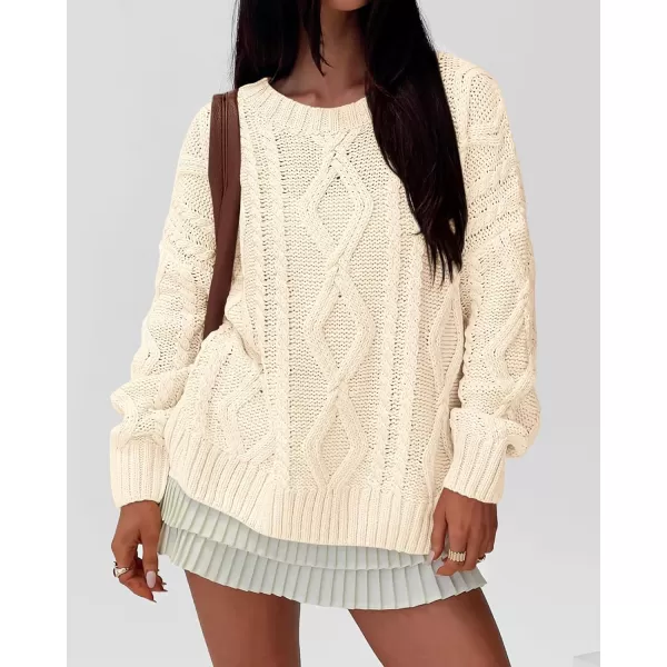 BTFBM Casual Women Long Sleeve Sweater 2024 Fall Ribbed Knit Pullover Loose Crewneck Cable Sweater Jumper TopsSolid Apricot