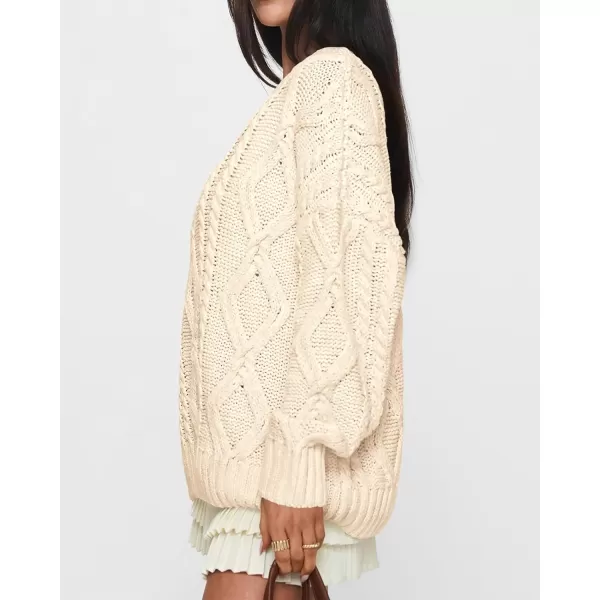 BTFBM Casual Women Long Sleeve Sweater 2024 Fall Ribbed Knit Pullover Loose Crewneck Cable Sweater Jumper TopsSolid Apricot
