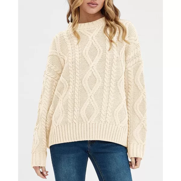 BTFBM Casual Women Long Sleeve Sweater 2024 Fall Ribbed Knit Pullover Loose Crewneck Cable Sweater Jumper TopsSolid Apricot