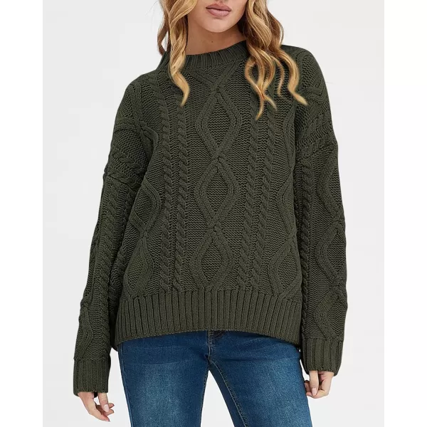 BTFBM Casual Women Long Sleeve Sweater 2024 Fall Ribbed Knit Pullover Loose Crewneck Cable Sweater Jumper TopsSolid Army Green