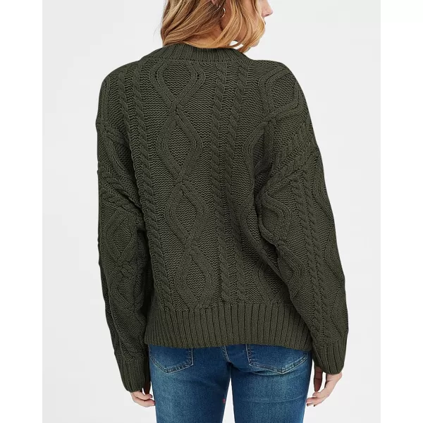 BTFBM Casual Women Long Sleeve Sweater 2024 Fall Ribbed Knit Pullover Loose Crewneck Cable Sweater Jumper TopsSolid Army Green