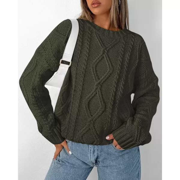 BTFBM Casual Women Long Sleeve Sweater 2024 Fall Ribbed Knit Pullover Loose Crewneck Cable Sweater Jumper TopsSolid Army Green