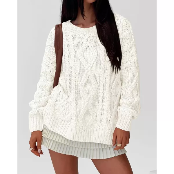 BTFBM Casual Women Long Sleeve Sweater 2024 Fall Ribbed Knit Pullover Loose Crewneck Cable Sweater Jumper TopsSolid Beige White