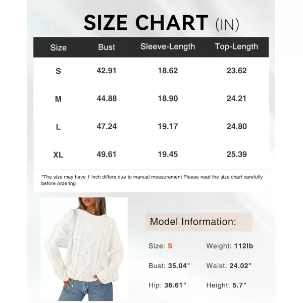 BTFBM Casual Women Long Sleeve Sweater 2024 Fall Ribbed Knit Pullover Loose Crewneck Cable Sweater Jumper TopsSolid Beige White