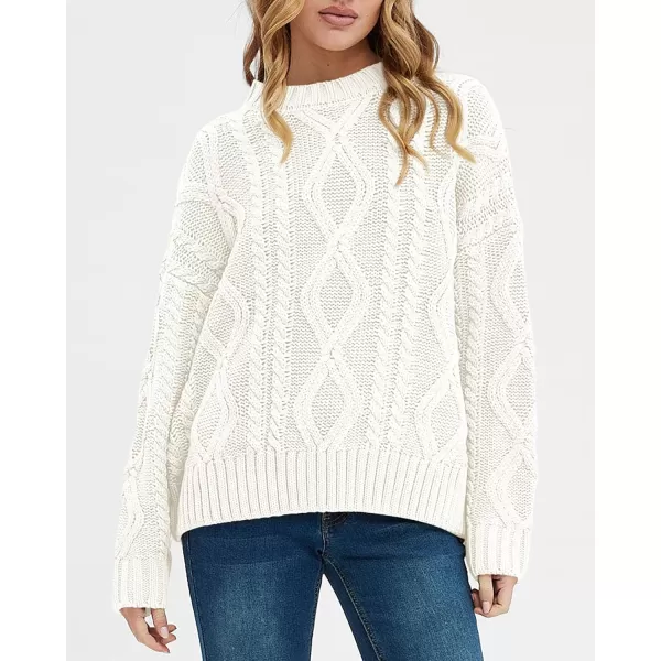 BTFBM Casual Women Long Sleeve Sweater 2024 Fall Ribbed Knit Pullover Loose Crewneck Cable Sweater Jumper TopsSolid Beige White