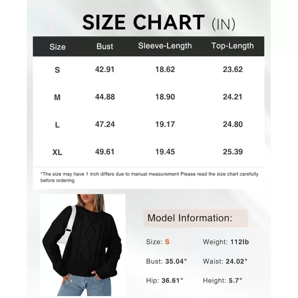 BTFBM Casual Women Long Sleeve Sweater 2024 Fall Ribbed Knit Pullover Loose Crewneck Cable Sweater Jumper TopsSolid Black