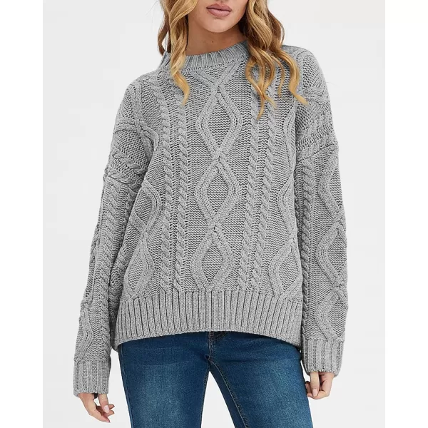 BTFBM Casual Women Long Sleeve Sweater 2024 Fall Ribbed Knit Pullover Loose Crewneck Cable Sweater Jumper TopsSolid Grey