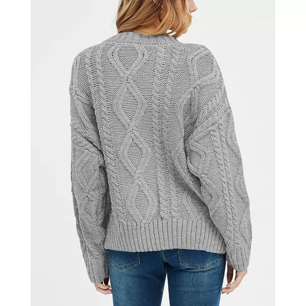 BTFBM Casual Women Long Sleeve Sweater 2024 Fall Ribbed Knit Pullover Loose Crewneck Cable Sweater Jumper TopsSolid Grey