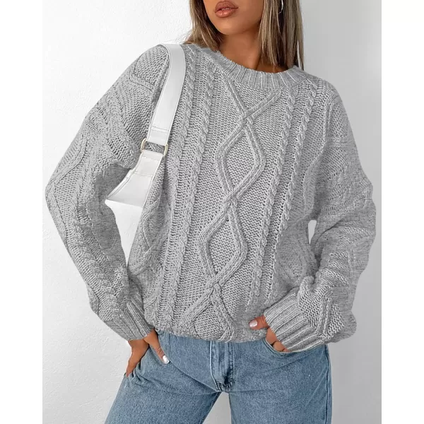 BTFBM Casual Women Long Sleeve Sweater 2024 Fall Ribbed Knit Pullover Loose Crewneck Cable Sweater Jumper TopsSolid Grey