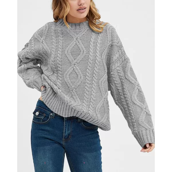 BTFBM Casual Women Long Sleeve Sweater 2024 Fall Ribbed Knit Pullover Loose Crewneck Cable Sweater Jumper TopsSolid Grey