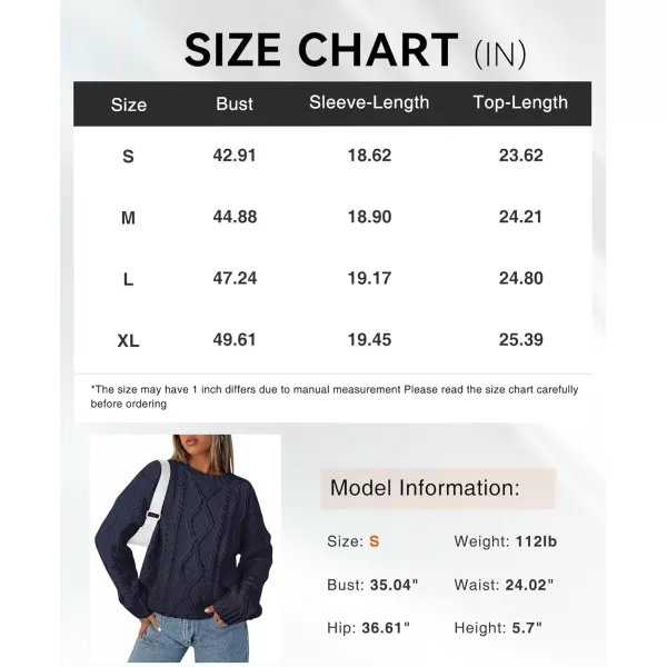 BTFBM Casual Women Long Sleeve Sweater 2024 Fall Ribbed Knit Pullover Loose Crewneck Cable Sweater Jumper TopsSolid Navy