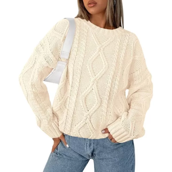 BTFBM Casual Women Long Sleeve Sweater 2024 Fall Ribbed Knit Pullover Loose Crewneck Cable Sweater Jumper TopsSolid Apricot