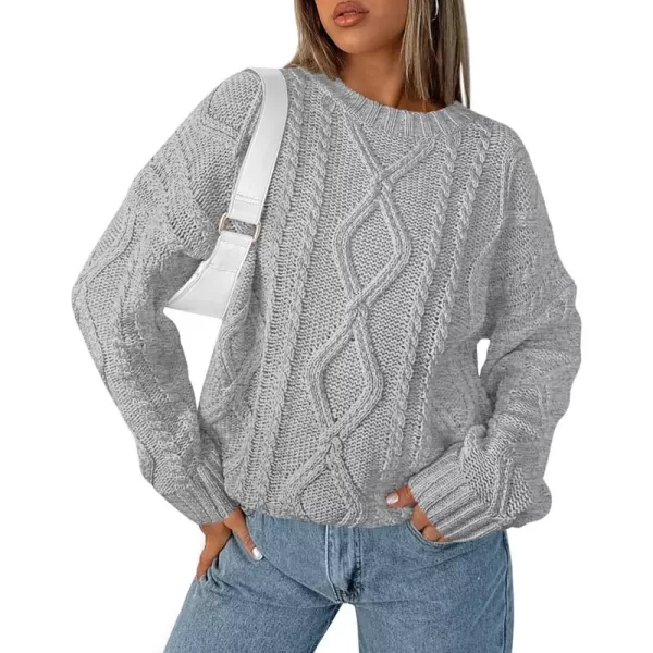 BTFBM Casual Women Long Sleeve Sweater 2024 Fall Ribbed Knit Pullover Loose Crewneck Cable Sweater Jumper TopsSolid Grey