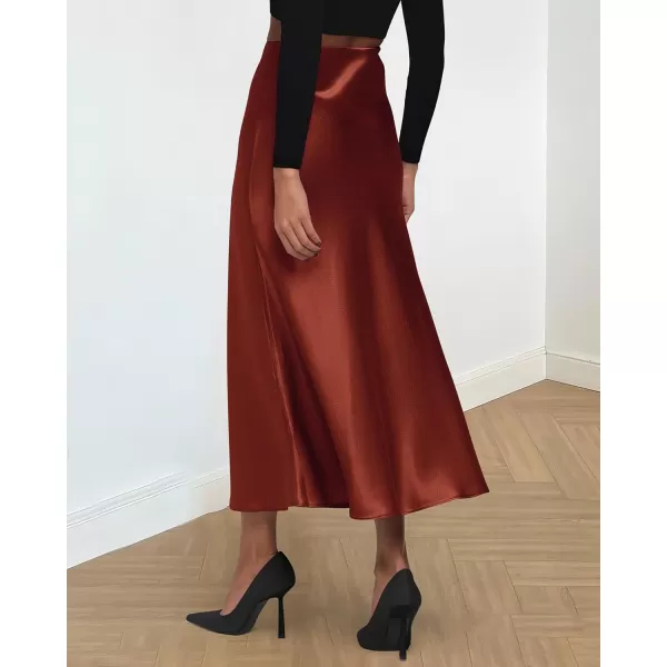 BTFBM 2024 Women Long Satin Summer Spring Skirt Silk Elegant High Waist Cocktail Party Wedding Flared ALine Midi SkirtsSolid Brown