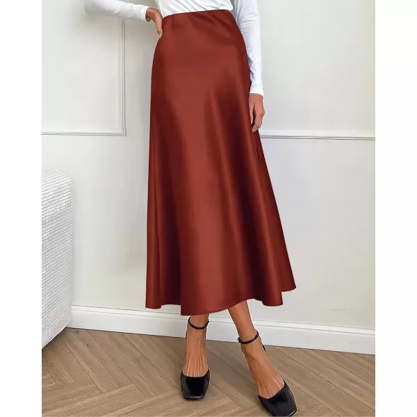 BTFBM 2024 Women Long Satin Summer Spring Skirt Silk Elegant High Waist Cocktail Party Wedding Flared ALine Midi SkirtsSolid Brown