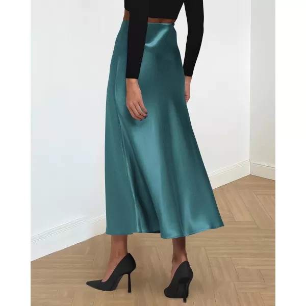 BTFBM 2024 Women Long Satin Summer Spring Skirt Silk Elegant High Waist Cocktail Party Wedding Flared ALine Midi SkirtsSolid Lake Blue