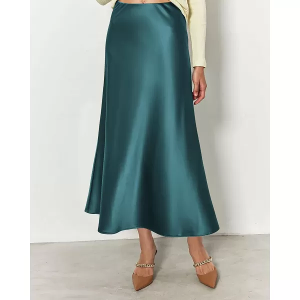 BTFBM 2024 Women Long Satin Summer Spring Skirt Silk Elegant High Waist Cocktail Party Wedding Flared ALine Midi SkirtsSolid Lake Blue
