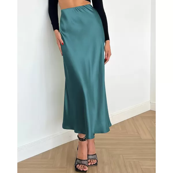 BTFBM 2024 Women Long Satin Summer Spring Skirt Silk Elegant High Waist Cocktail Party Wedding Flared ALine Midi SkirtsSolid Lake Blue