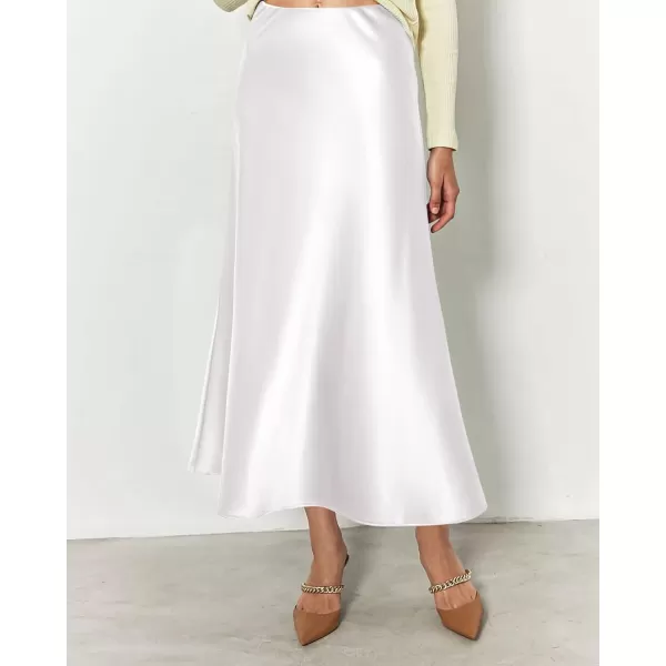 BTFBM 2024 Women Long Satin Summer Spring Skirt Silk Elegant High Waist Cocktail Party Wedding Flared ALine Midi SkirtsSolid White