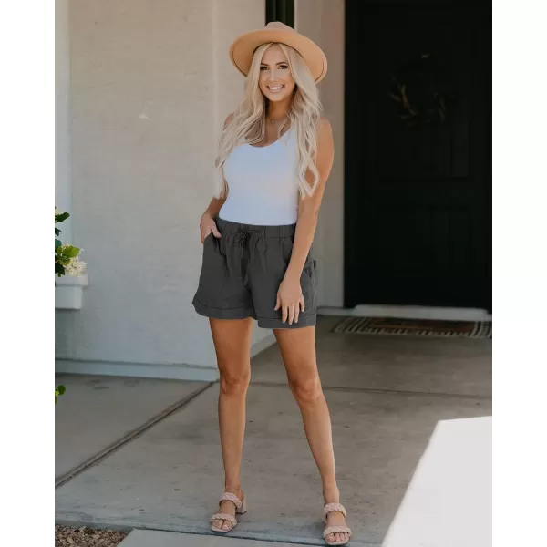 BTFBM Women 2024 Casual Shorts Solid Color Elastic Waist Drawstring Pockets Lightweight Summer Beach Short Lounge PantsSolid Dark Grey