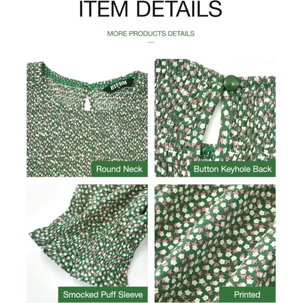 BTFBM Women Casual Summer Dresses 2024 Spring Crew Neck Ruffle Short Sleeve Floral Print Smocked Boho Flowy Maxi DressDot Green White