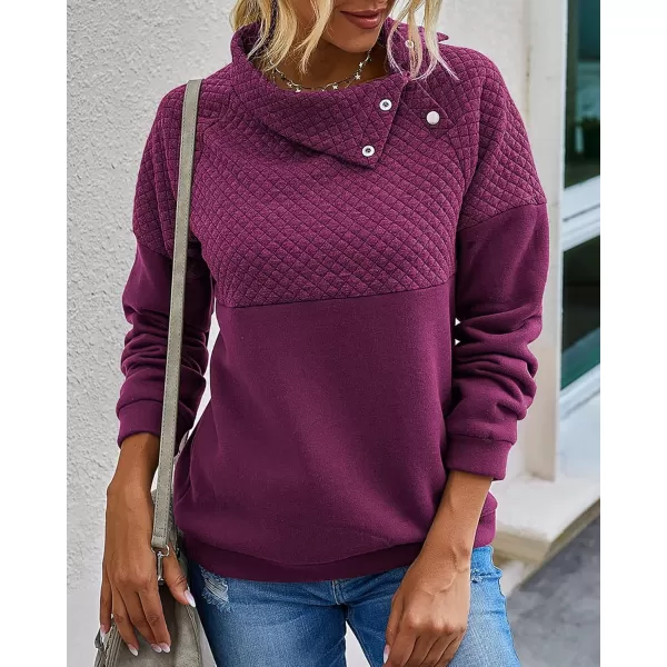BTFBM Women Fashion Quilted Pattern Lightweight Zipper Long Sleeve Plain Casual Ladies Sweatshirts Pullovers Shirts TopsOblique Dark Rose Red