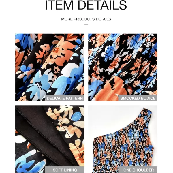 BTFBM Women One Shoulder Summer Dresses 2024 Sleeveless Casual High Waist Floral Flowy Beach Boho Smocked Maxi DressFloral Black Orange Blue